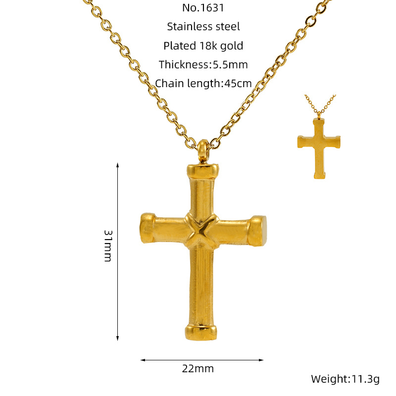 1 piece  style cross shape titanium steel gold plated inlay rhinestone women's pendant necklace Picture2