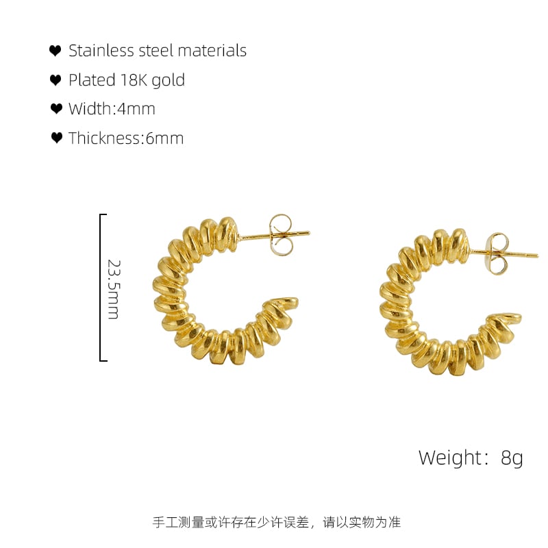 1 pair retro simple style twist shape stainless steel  gold plated women's stud earrings h5Picture2