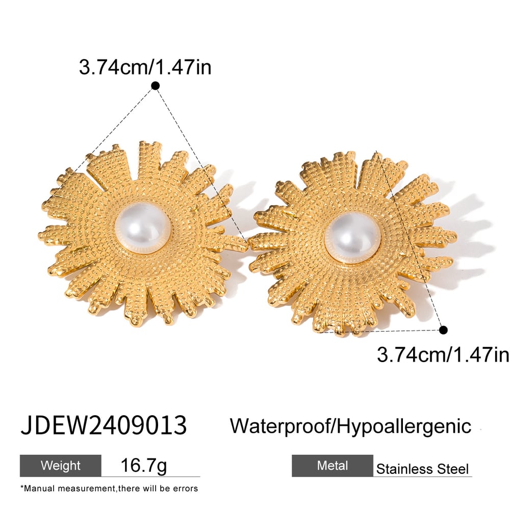 1 pair simple series retro flower stainless steel  gold plated artificial pearl women stud earrings Picture2