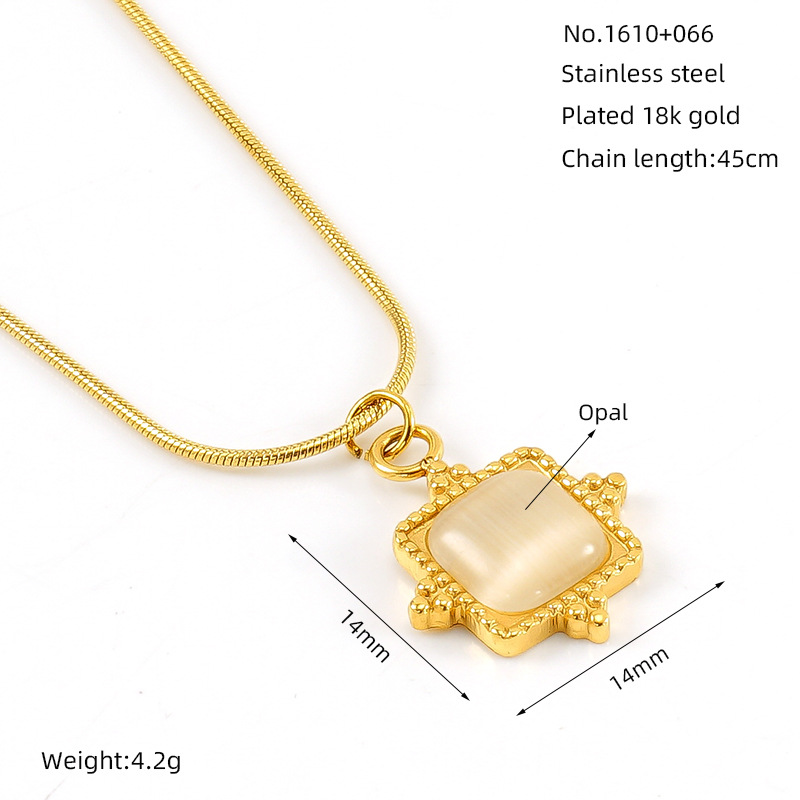1 piece fashionable  style geometric shape stainless steel  gold plated inlay natural stone women's pendant necklace h5Picture2