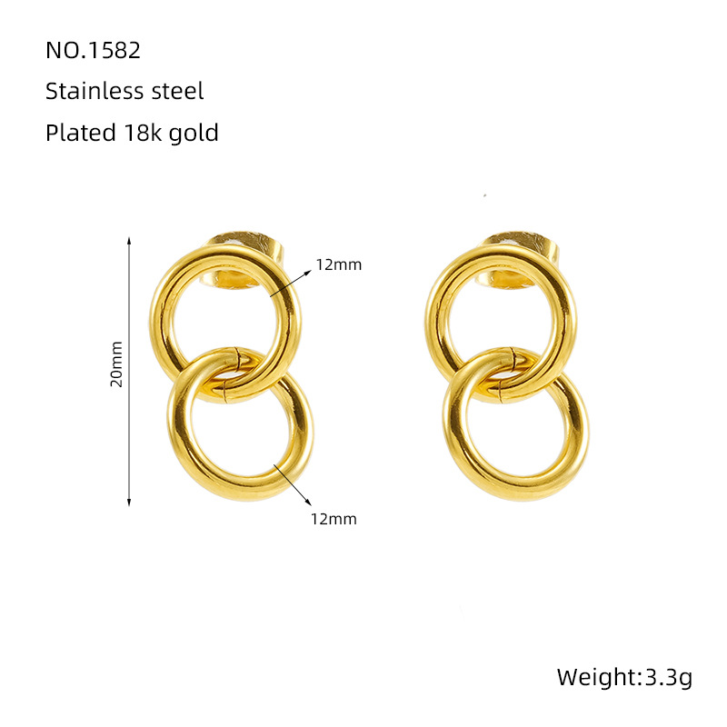 1 pair retro daily style twist shape stainless steel  gold plated women's stud earrings h5Picture2
