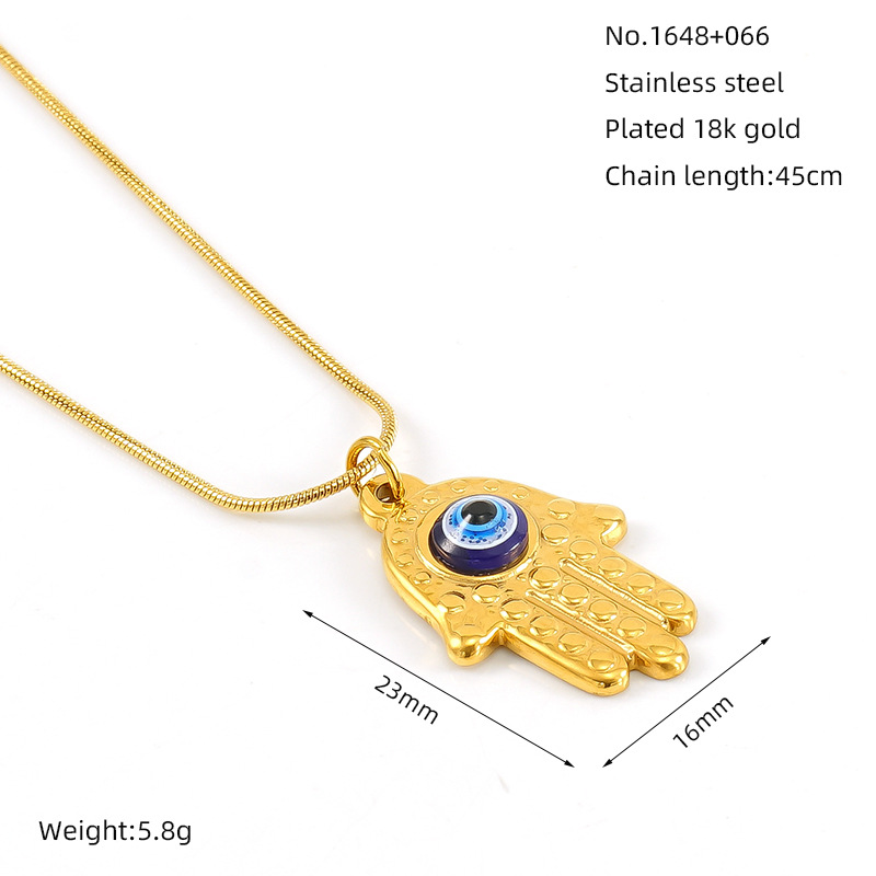 1 piece classic retro style hand shape with eye titanium steel  gold plated women's pendant necklace h5Picture2