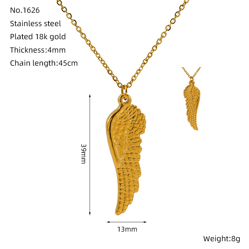 1 piece retro style angel's wing shape stainless steel  gold plated unisex pendant necklace h5Picture2