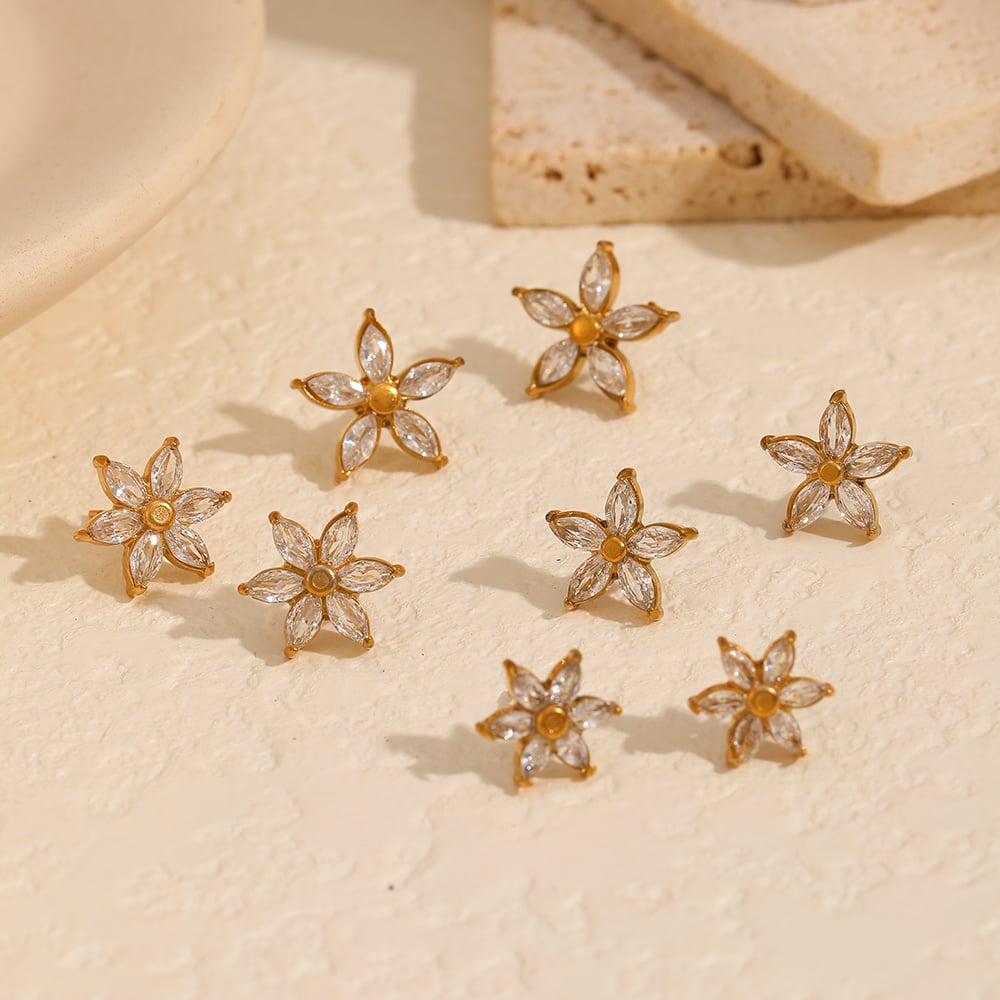 1 pair simple series daily flower stainless steel  gold plated women's stud earrings 