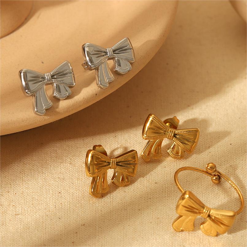 1 pair simple series sweet bow knot stainless steel  gold plated women stud earrings 