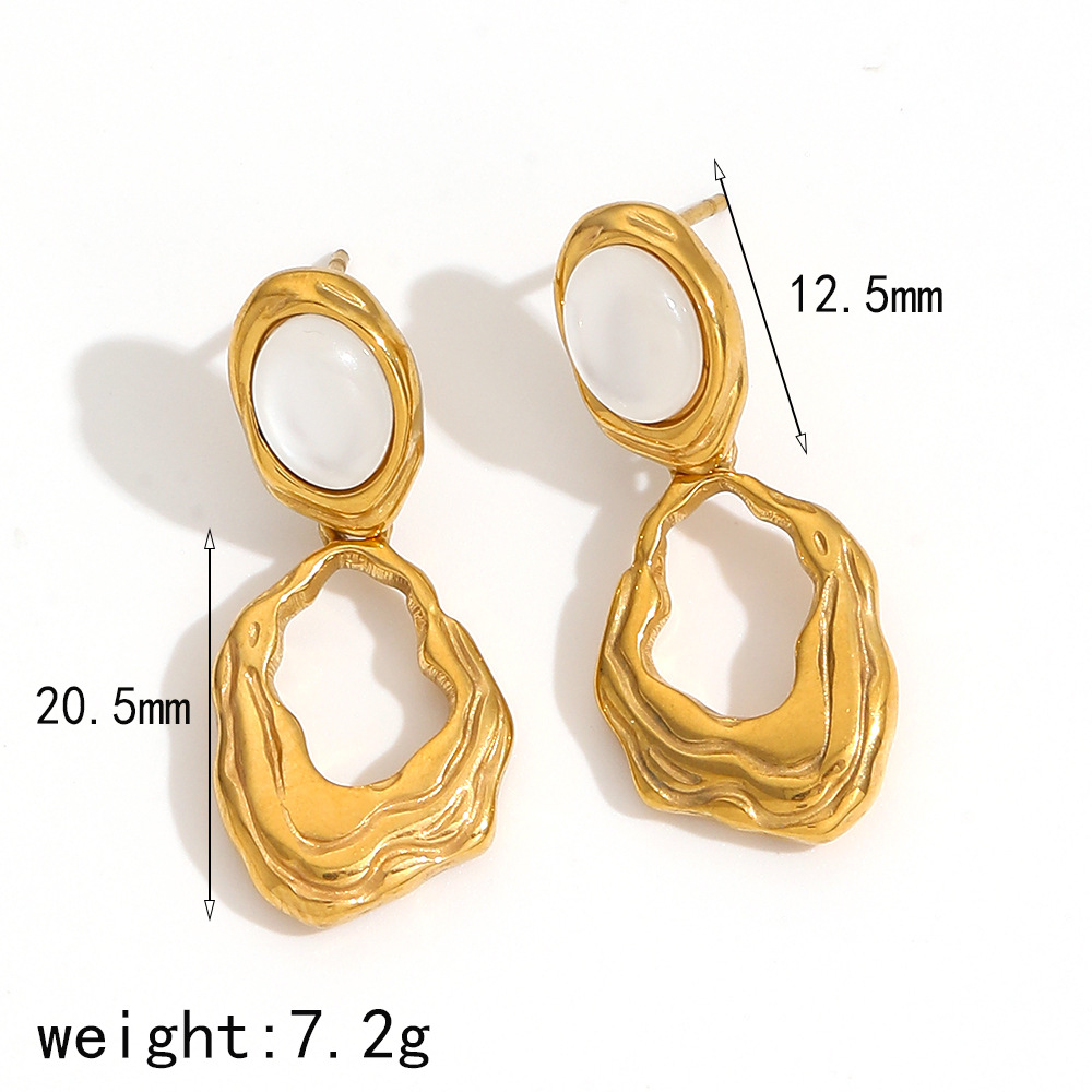 1 pair classic series retro geometric  gold plated artificial gemstone stud earrings h5Picture2
