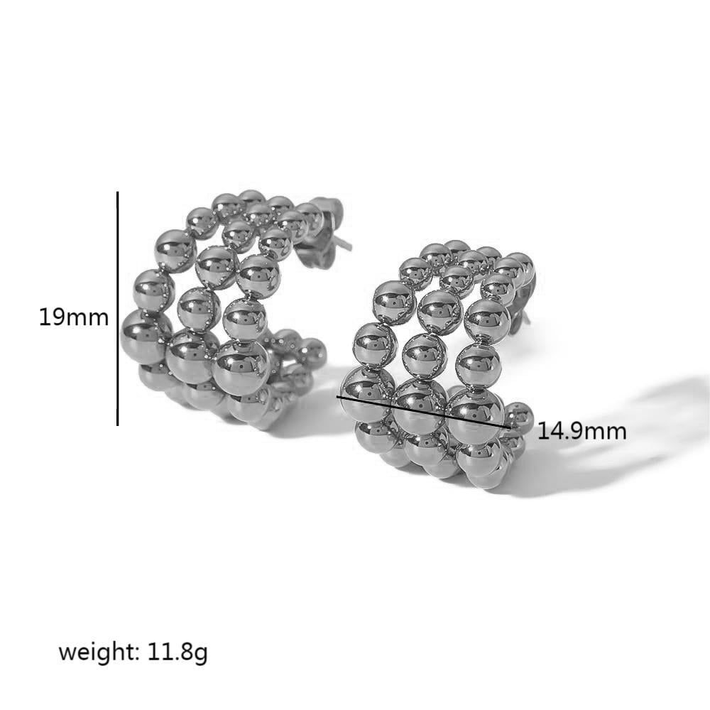 1 pair of creative and fashionable  gold-plated stainless steel round bead link C-shaped earrings suitable for women's daily wear h5Picture2
