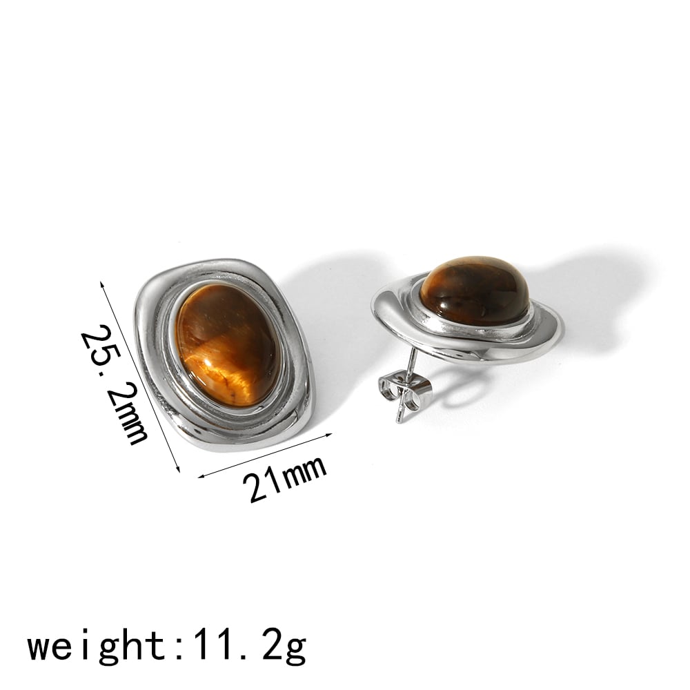 1 pair of classic  gold-plated stainless steel square geometric tiger eye stone earrings for women's daily wear Picture2