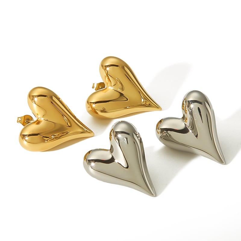 1 pair of simple  gold-plated stainless steel heart-shaped earrings for women's daily jewelry Picture2