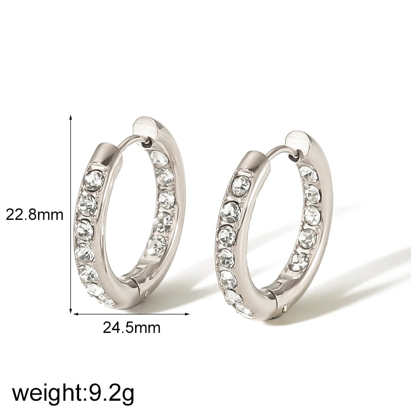 1 pair simple series sweet geometric stainless steel  gold plated zircon women hoop earrings Picture2
