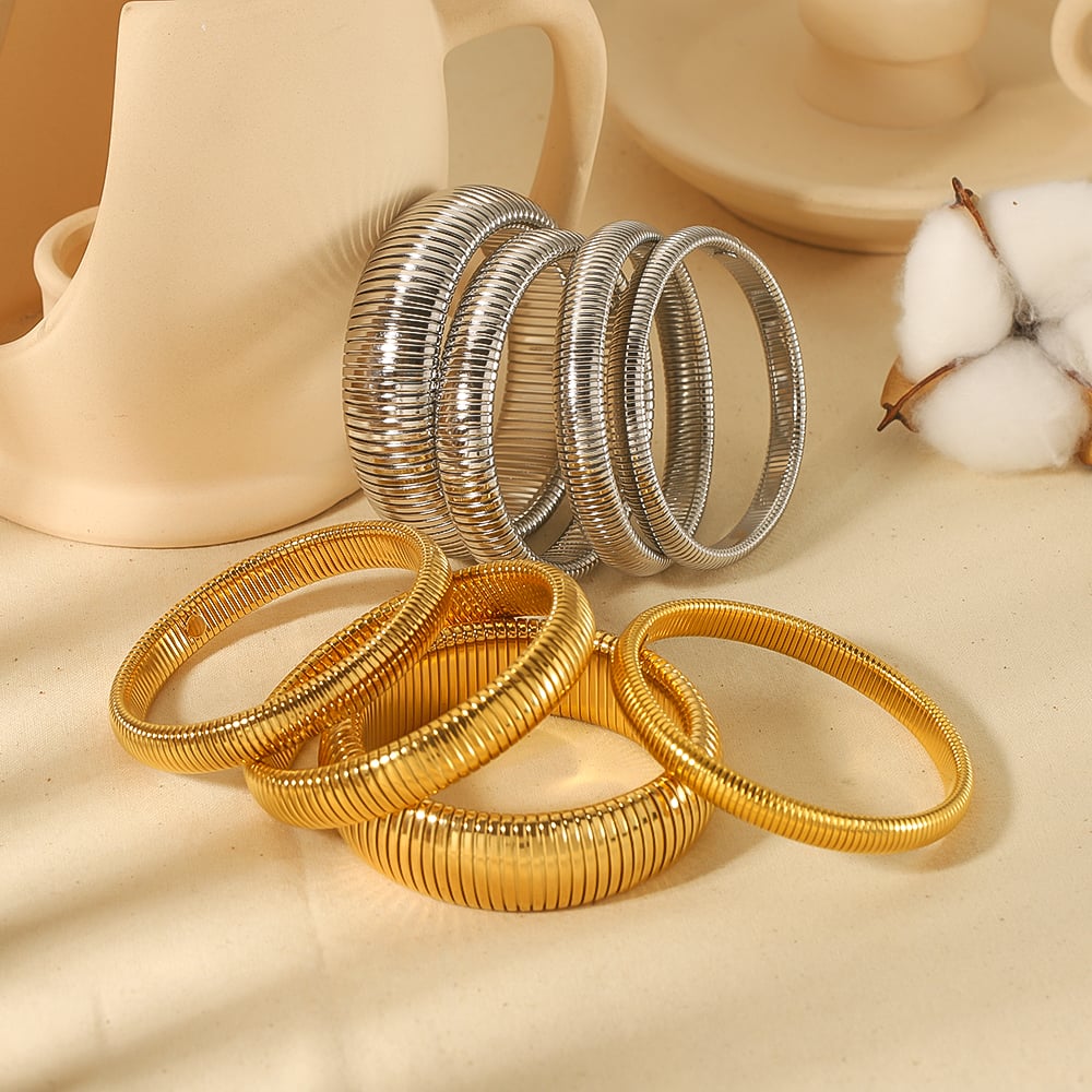 1 piece of  style fashion  gold-plated stainless steel elastic bracelet for women's jewelry for daily wear Picture2