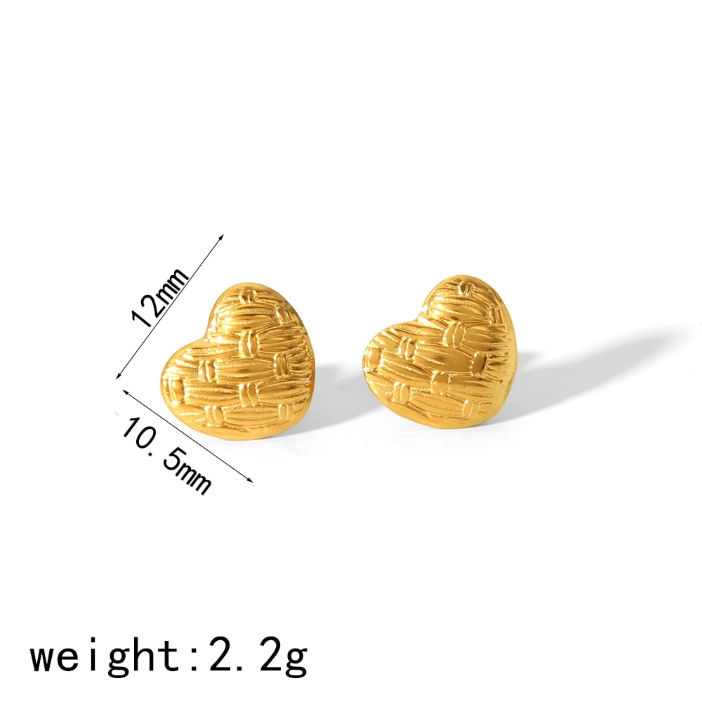 1 pair of elegant and fashionable  gold-plated stainless steel geometric texture heart earrings for women's jewelry for daily wear Picture2