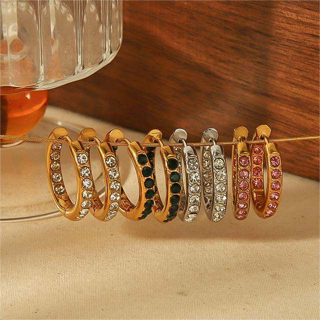 1 pair simple series sweet geometric stainless steel  gold plated zircon women hoop earrings