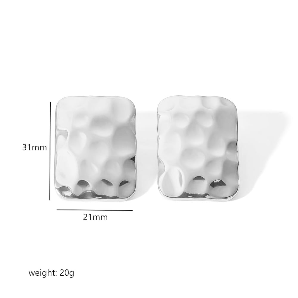 1 pair of personalized fashion  gold-plated stainless steel square hammer texture earrings for women's jewelry for daily wear Picture2