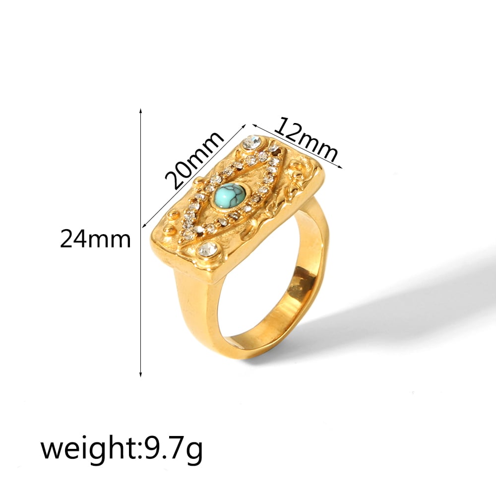 1 piece of fashionable  gold-plated stainless steel with colored diamond lava eye ring for women for daily wear Picture2