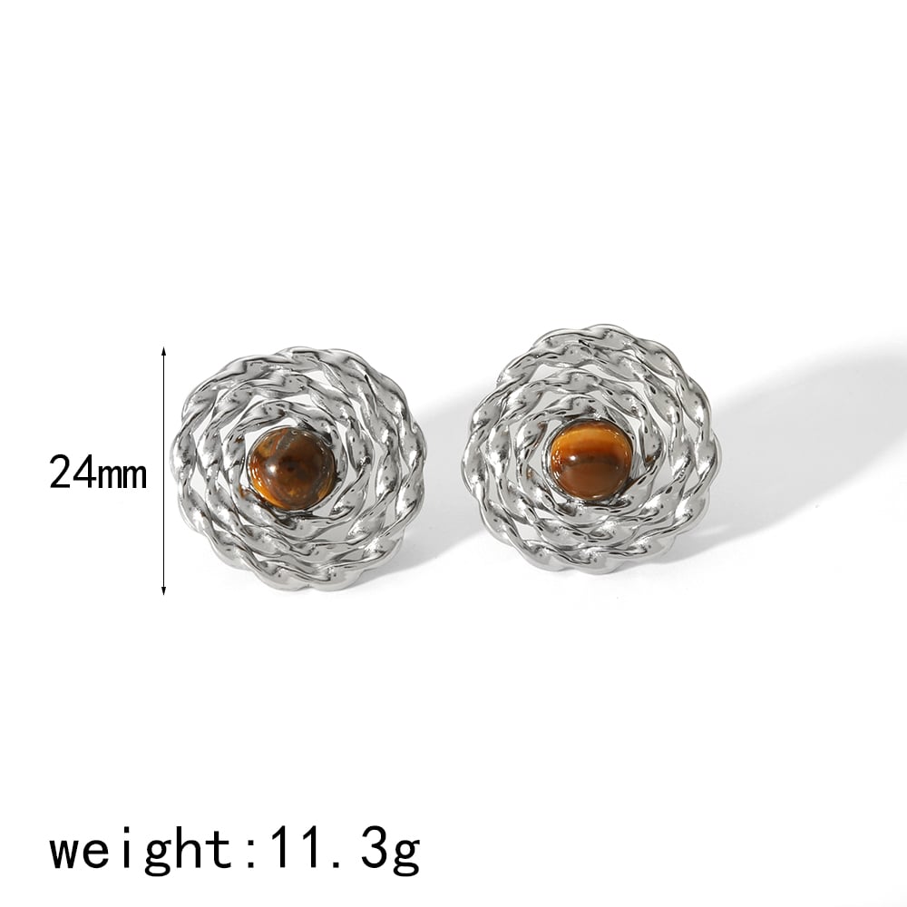 1 pair of classic simple  gold-plated stainless steel geometric hollow tiger eye stone pearl earrings for women's daily wear Picture2
