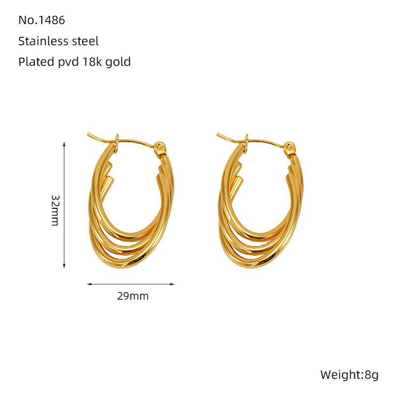 1 pair simple daily style irregular line shape titanium steel  gold plated women's hoop earrings h5Picture2