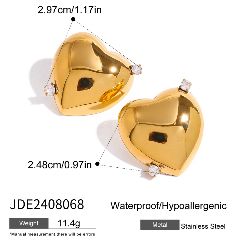 1 pair simple series casual heart stainless steel  gold plated rhinestone women stud earrings h5Picture2