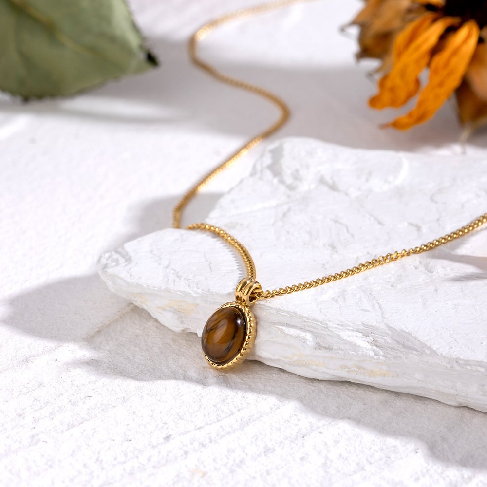 1 piece simple series daily geometric stainless steel  gold plated natural stone women pendant necklaces 