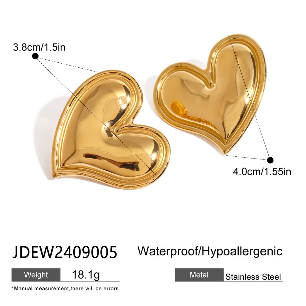 1 Pair Heart Stainless Steel  Gold Color Stud Earrings Picture2
