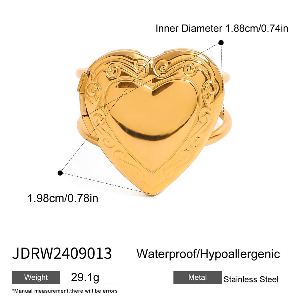 1 pair simple series retro heart stainless steel  gold plated women adjustable rings h5Picture2