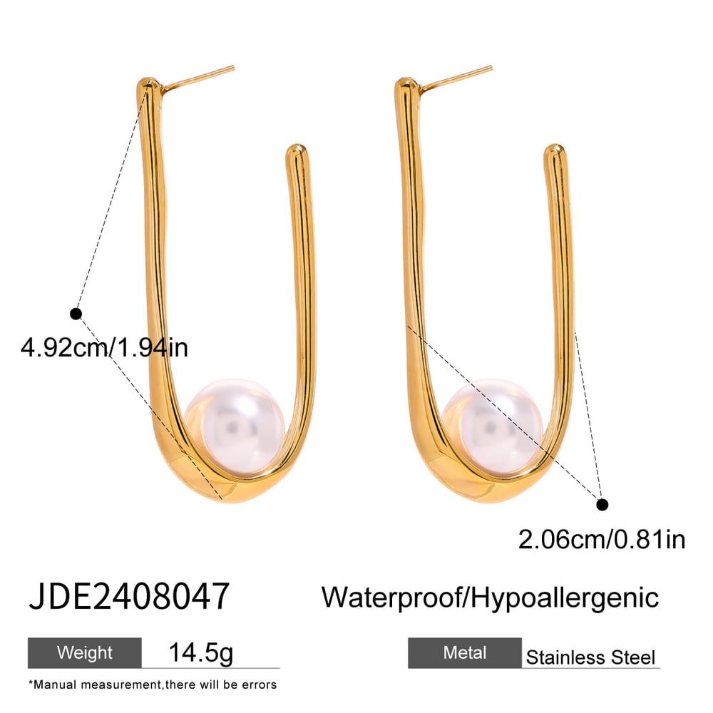 1 pair simple series casual letter stainless steel  gold plated artificial pearl women hoop earrings h5Picture2