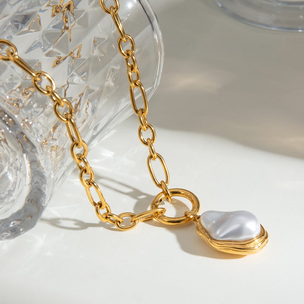 1 piece classic series elegant geometric stainless steel  gold plated artificial pearl women pendant necklaces