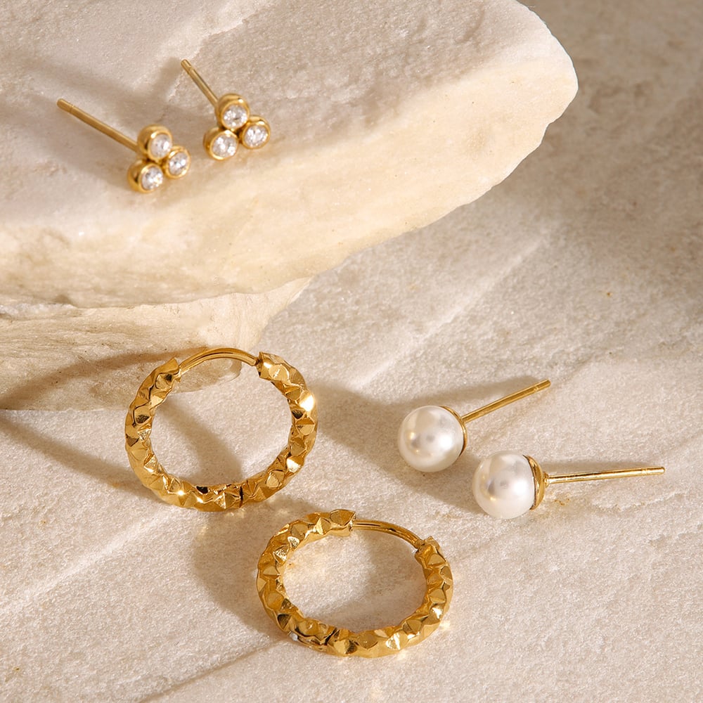 1 pair simple series elegant geometric stainless steel  gold plated artificial pearl women earrings set