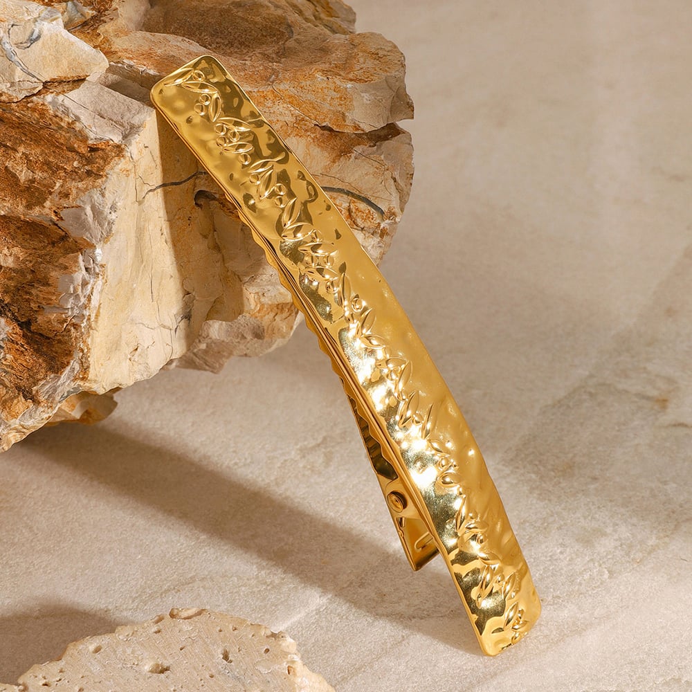 1 pair simple series casual plant stainless steel  gold plated women hair clips