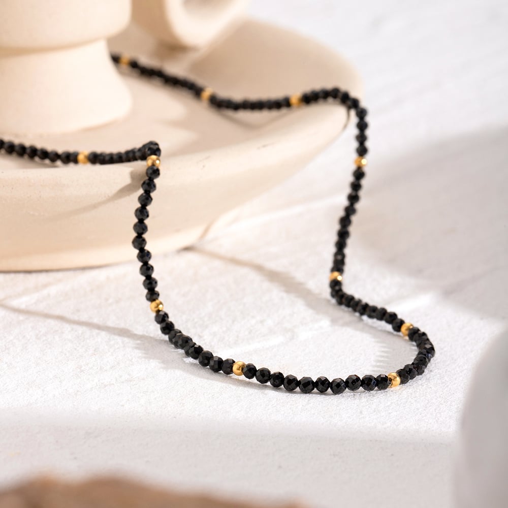1 piece simple series elegant beads stainless steel  gold plated natural stone women beaded necklaces 