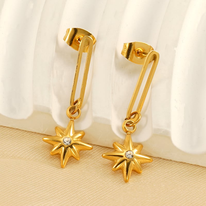 1 pair simple series classic stainless steel  gold plated zircon women stud earrings 