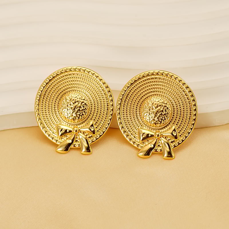 1 pair classic series retro plaid stainless steel  gold plated women drop earrings