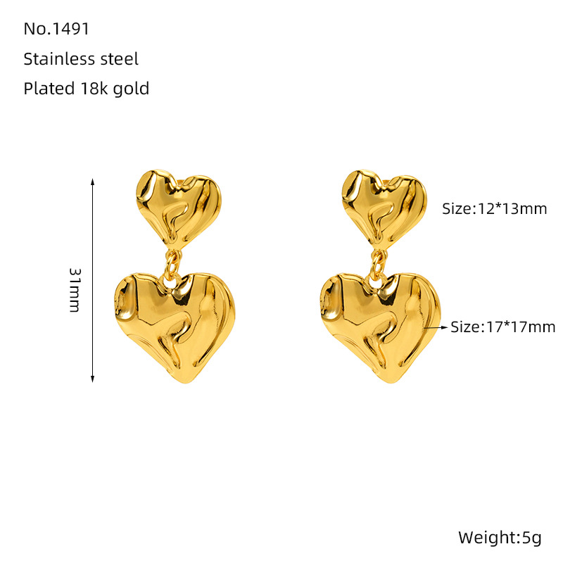 1 pair simple series daily heart stainless steel  gold plated women stud earrings h5Picture2