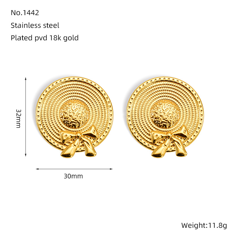 1 pair classic series retro plaid stainless steel  gold plated women drop earrings h5Picture2
