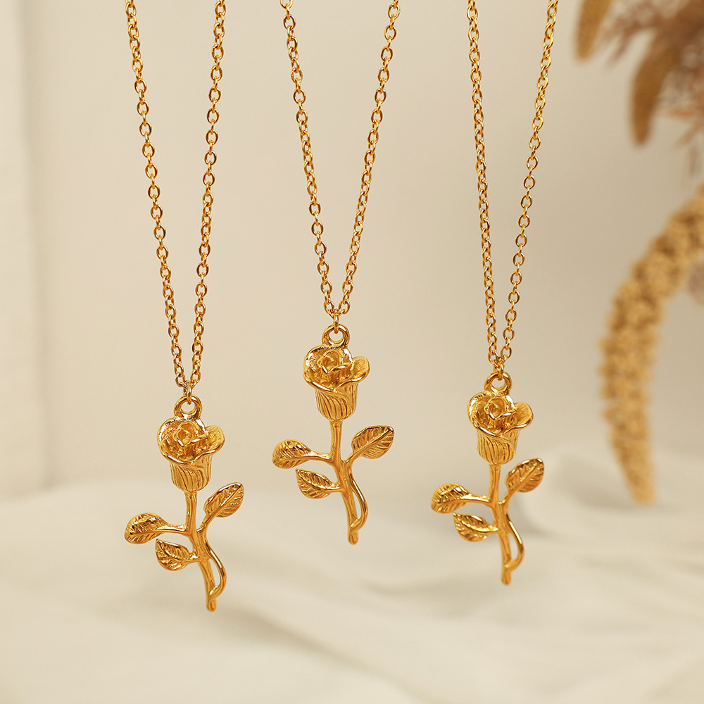 1 piece romantic series sweet flower titanium steel  gold plated women pendant necklaces