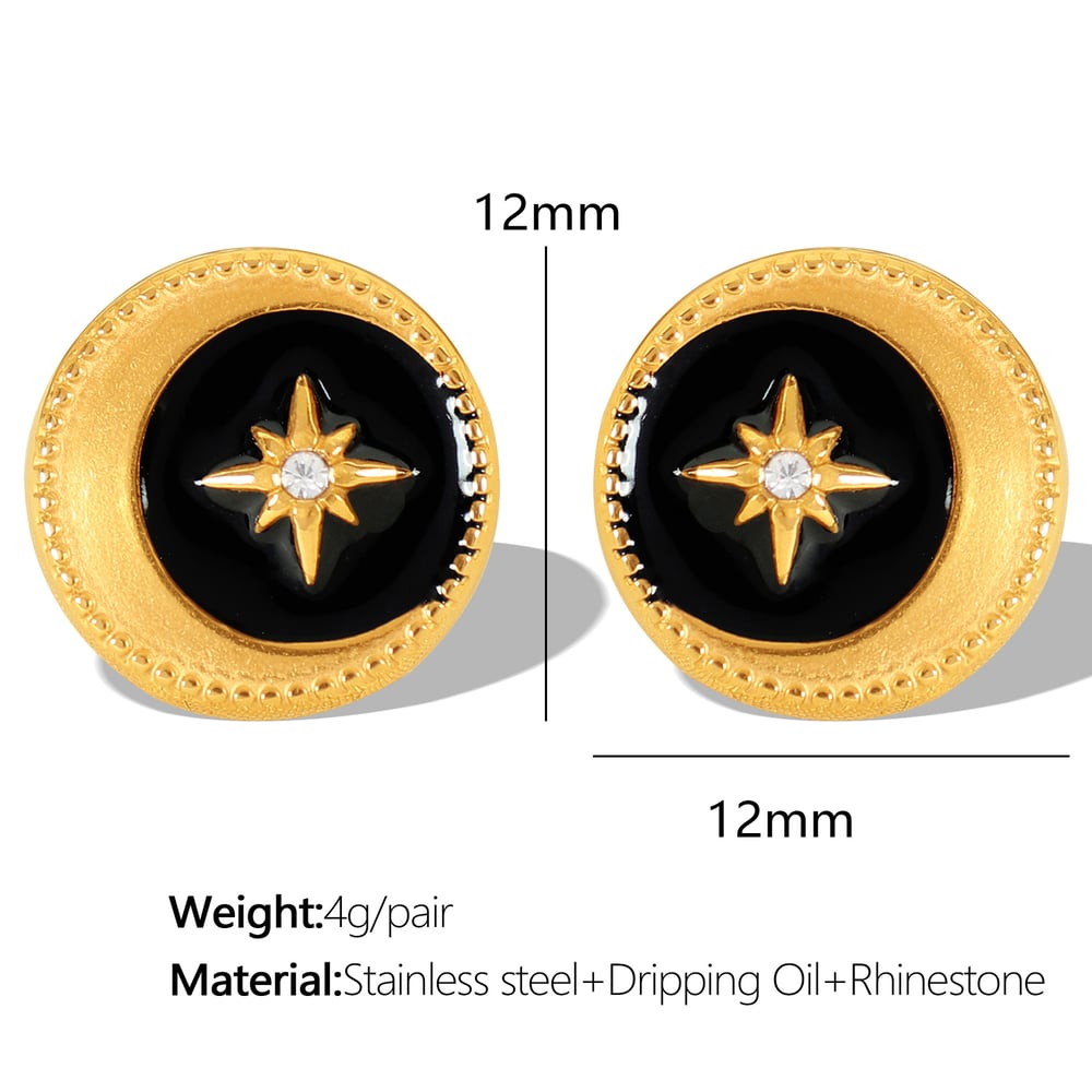 1 pair classic series retro sun/moon stainless steel  gold plated rhinestone women stud earrings h5Picture2