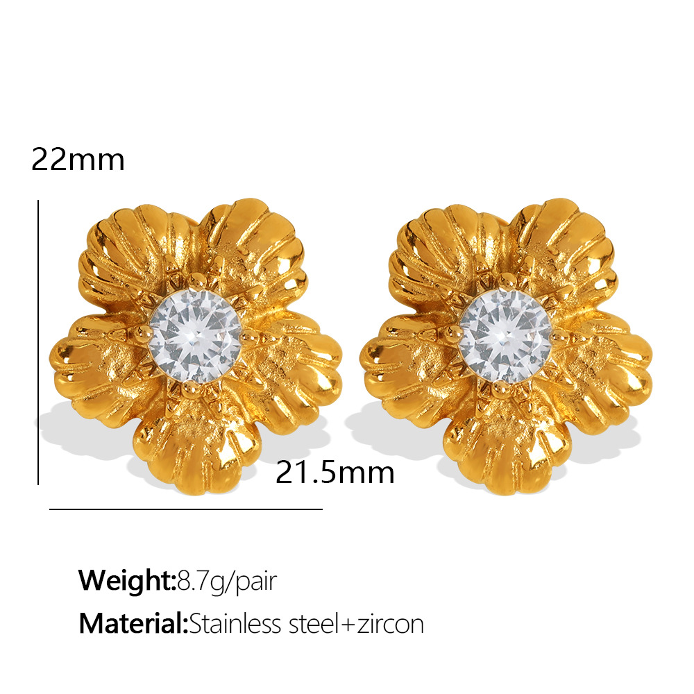 1 pair romantic series retro flower stainless steel  gold plated zircon women stud earrings Picture2