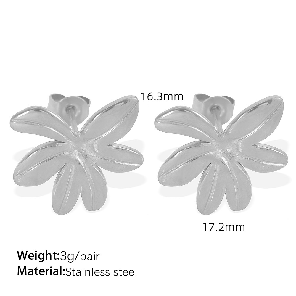 1 pair simple series retro flower stainless steel  gold plated women stud earrings h5Picture2