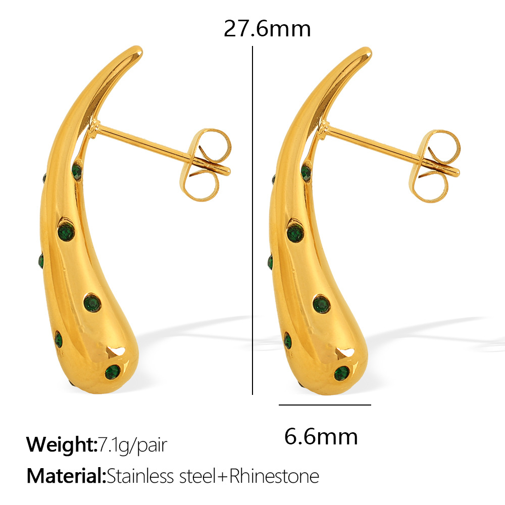 1 pair simple series simple droplet stainless steel  gold plated rhinestone women stud earrings h5Picture2