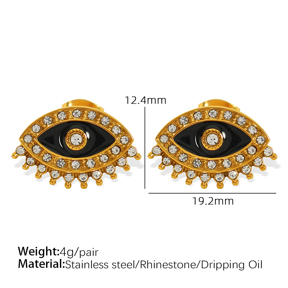 1 pair simple series retro eye stainless steel  gold plated rhinestone women stud earrings h5Picture2