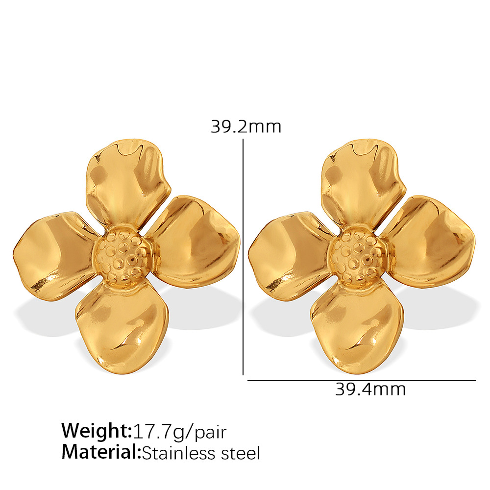 1 pair simple series retro flower stainless steel  gold plated women stud earrings h5Picture2