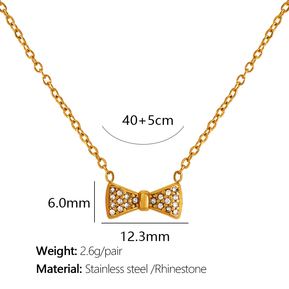 1 piece simple series sweet bow knot stainless steel  gold plated rhinestone women pendant necklaces h5Picture2