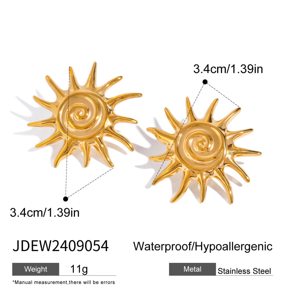 1 pair simple series retro sun/moon stainless steel  gold plated women stud earrings h5Picture2