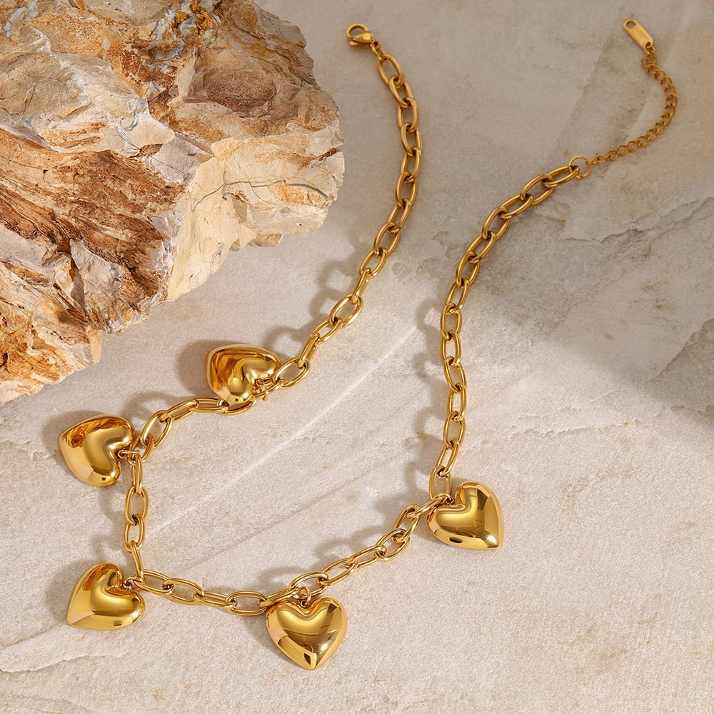 1 piece simple series sweet heart stainless steel  gold plated women pendant necklaces