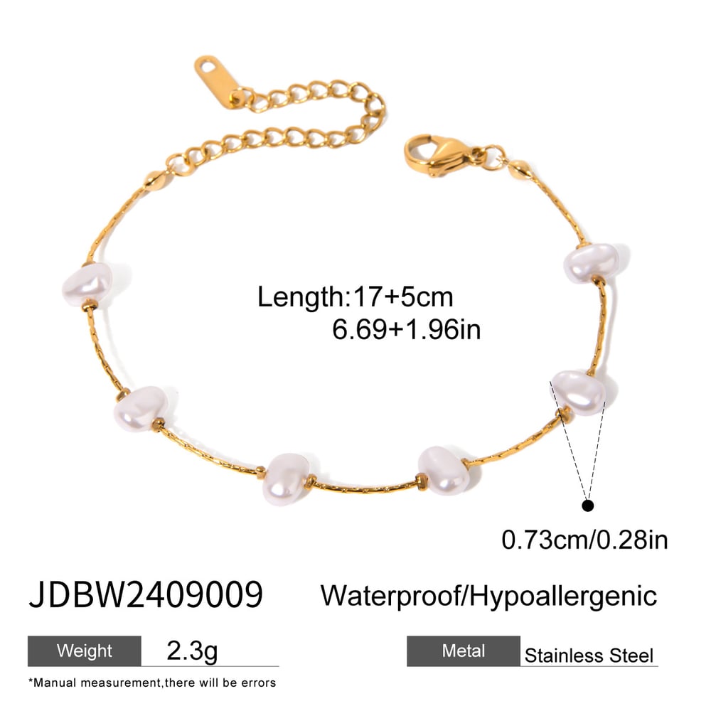 1 piece classic series elegant geometric stainless steel  gold plated artificial pearl women chain bracelets Picture2
