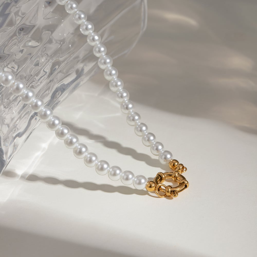 1 piece classic series elegant beads stainless steel  gold plated women beaded necklaces 