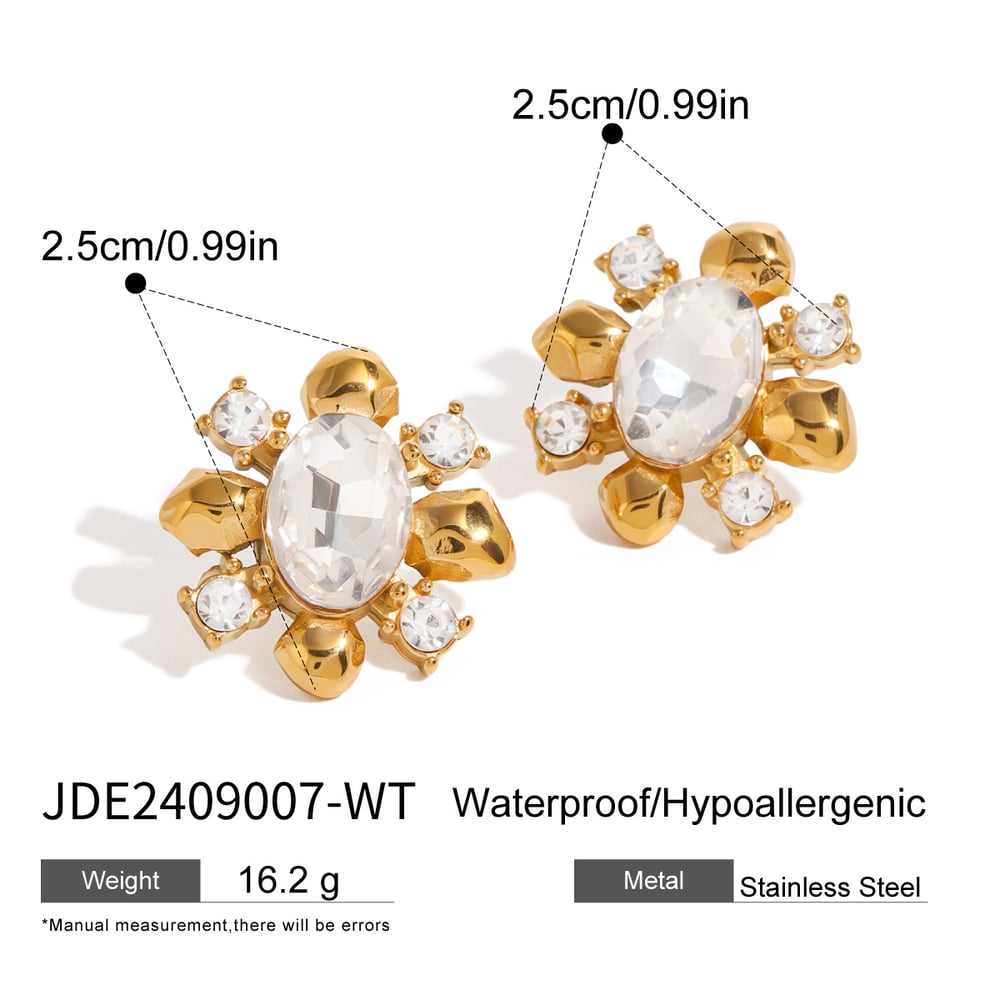 1 pair romantic series retro flower stainless steel  gold plated zircon women stud earrings Picture2