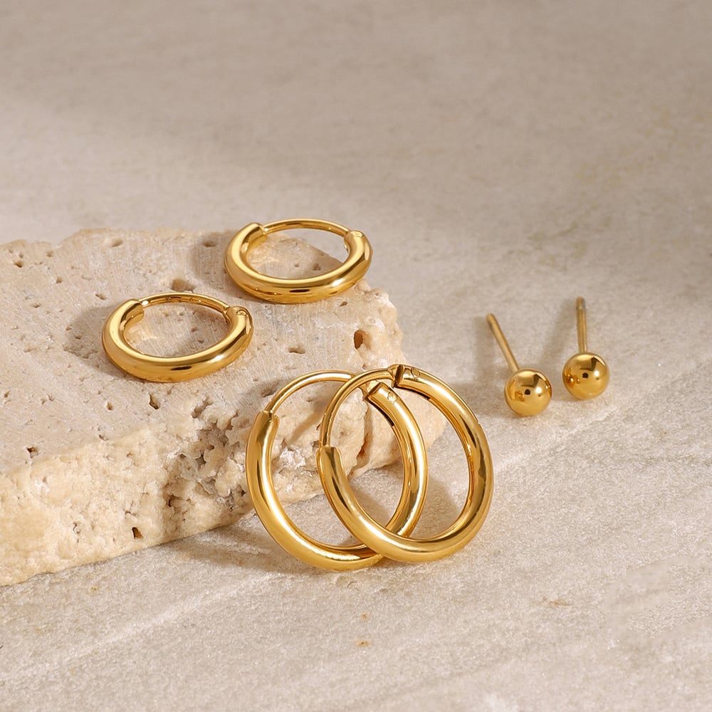1 Set Daily Annular Stainless Steel Gold Plated Women's Earrings Set