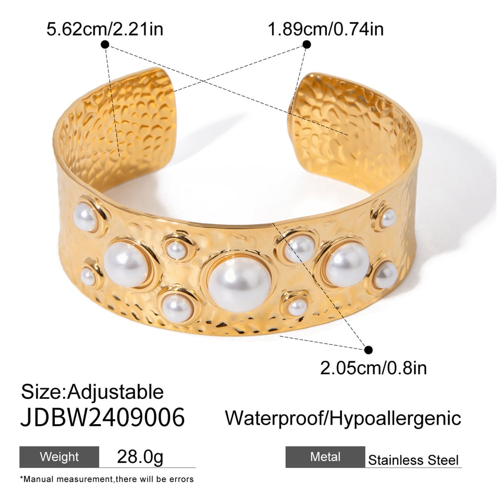 1 piece simple series retro geometric stainless steel  gold plated artificial pearl women bangles Picture2