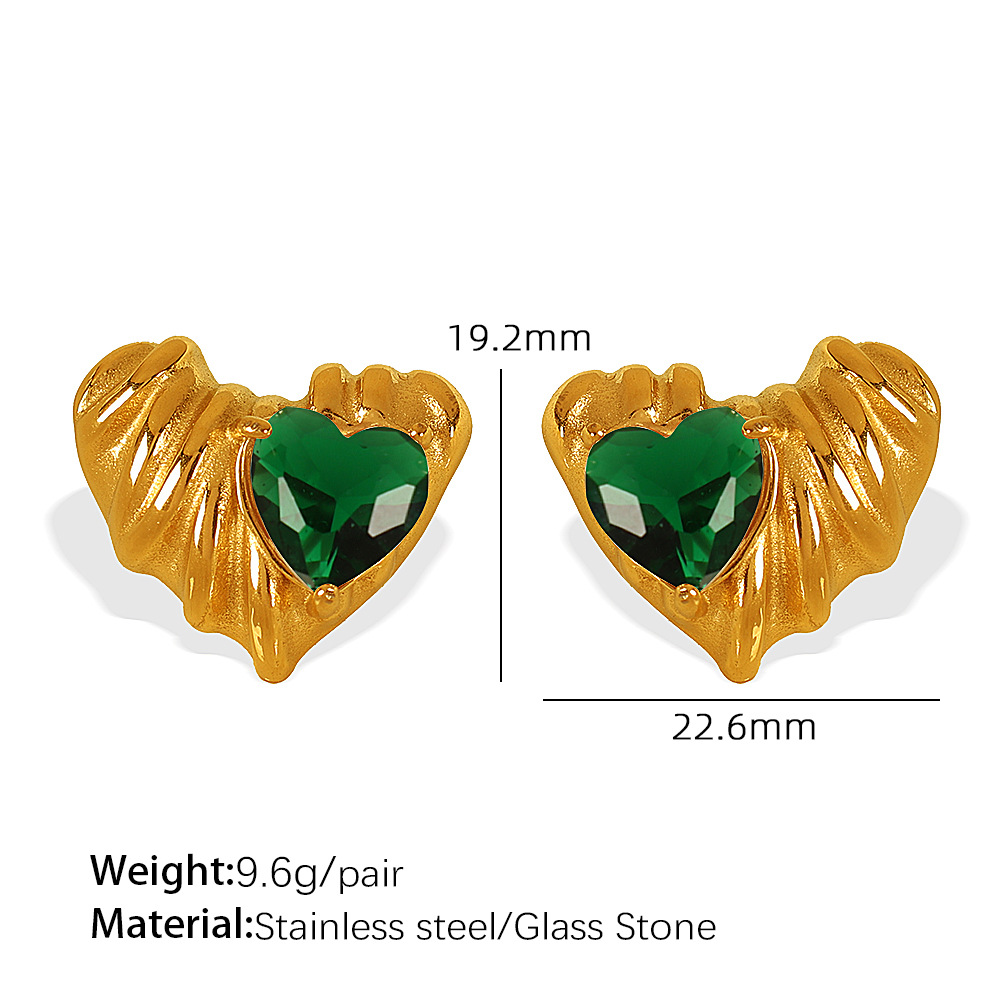 1 Paar Simple Series Retro Herz Edelstahl 18 Karat vergoldet Zirkon Damen Ohrstecker Bild2